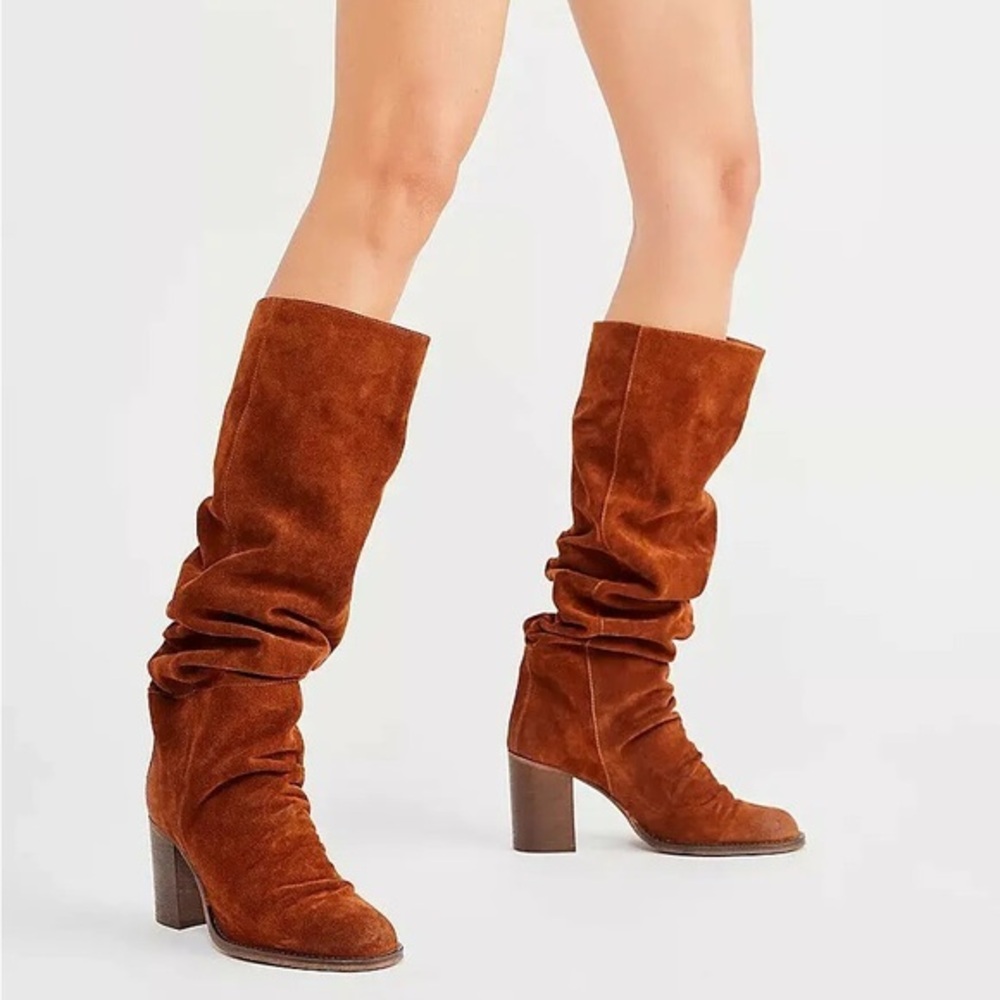 NWT Free People Elle Tall Knee High Slouch Boots Rust Suede EU 41 US 11 - Picture 1 of 14